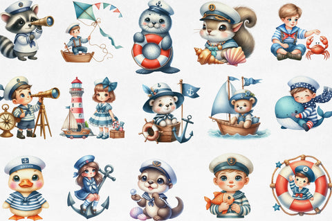 Cute Little Sailor Watercolor Clipart Sublimation SVGista 