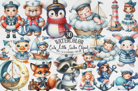 Cute Little Sailor Watercolor Clipart Sublimation SVGista 