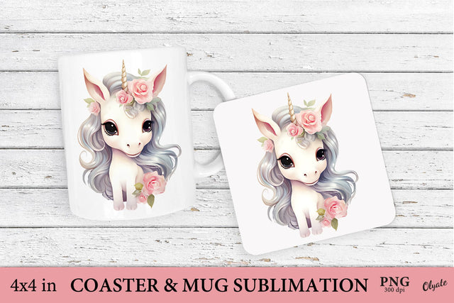 Cute Little Unicorn Sublimation PNG. Coaster, Mug PNG Sublimation Olga Terlyanskaya 