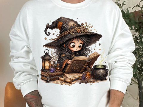 Cute Little Witch Reading Book PNG SVG artprintfile 