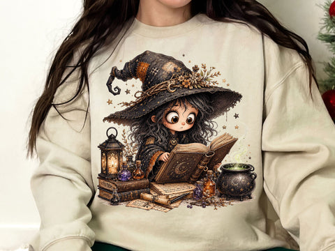 Cute Little Witch Reading Book PNG SVG artprintfile 