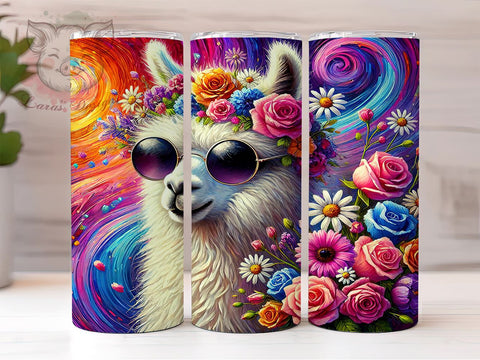 Cute Llama 3D Floral Whimsical Tumbler, 3D Floral Design Tumbler, 20oz Sublimation Wrap, Animal Print Drinkware, Floral Llama Cup, Whimsical Llama Gift, Colorful Llama Tumblers Sublimation Lara' s Designs 