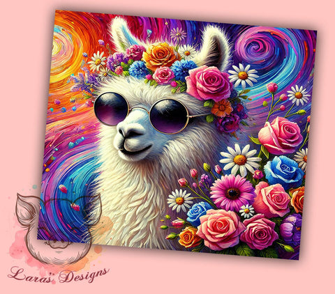 Cute Llama 3D Floral Whimsical Tumbler, 3D Floral Design Tumbler, 20oz Sublimation Wrap, Animal Print Drinkware, Floral Llama Cup, Whimsical Llama Gift, Colorful Llama Tumblers Sublimation Lara' s Designs 