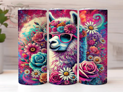 Cute Llama 3D Floral Whimsical Tumbler, 3D Floral Design Tumbler, 20oz Sublimation Wrap, Animal Print Drinkware, Floral Llama Cup, Whimsical Llama Gift, Colorful Llama Tumblers Sublimation Lara' s Designs 