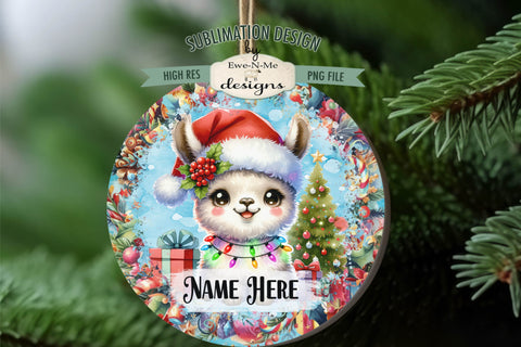 Cute Llama Christmas Ornament Designs PNG File | Add Name Sublimation Ewe-N-Me Designs 