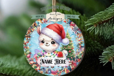 Cute Llama Christmas Ornament Designs PNG File | Add Name Sublimation Ewe-N-Me Designs 