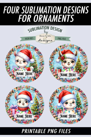 Cute Llama Christmas Ornament Designs PNG File | Add Name Sublimation Ewe-N-Me Designs 