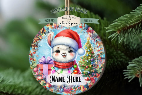 Cute Llama Christmas Ornament Designs PNG File | Add Name Sublimation Ewe-N-Me Designs 