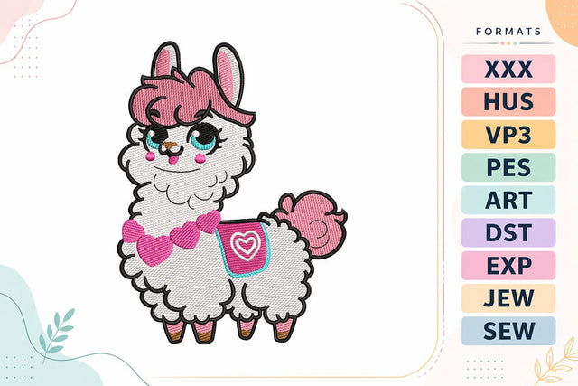Cute Llama Embroidery Design - Kawaii Alpaca with Hearts Embroidery/Applique DESIGNS sg embroidery 