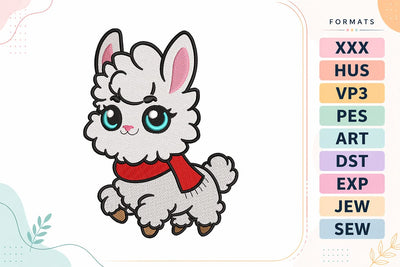 Cute Llama Embroidery Design - Kawaii Alpaca with Scarf Embroidery/Applique DESIGNS sg embroidery 