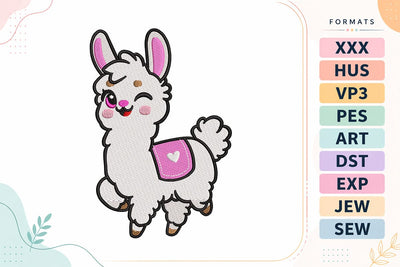 Cute Llama Embroidery Design - Winking Kawaii Alpaca Embroidery/Applique DESIGNS sg embroidery 
