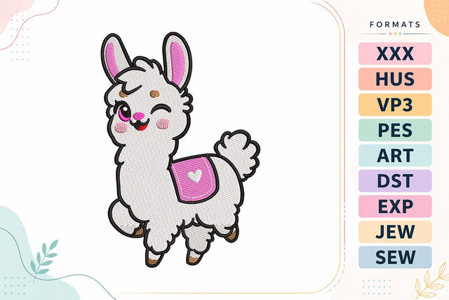 Cute Llama Embroidery Design - Winking Kawaii Alpaca Embroidery/Applique DESIGNS sg embroidery 