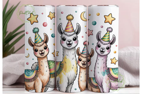Cute Llama Party 20oz Tumbler Wrap Sublimation PixelChick 