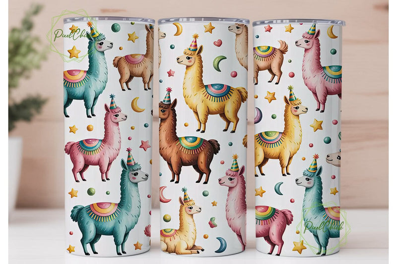 Cute Llama Party 20oz Tumbler Wrap Sublimation PixelChick 