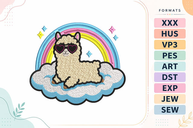 Cute Llama Rainbow Kawaii Animal Embroidery Design Embroidery/Applique DESIGNS sg embroidery 