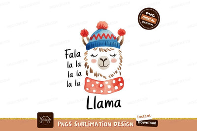 Cute llama wearing winter hat and scarf animal Sublimation Designangry 