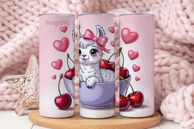 Cute Llama with Cherries 20oz Tumbler Sublimation DesignSVG 