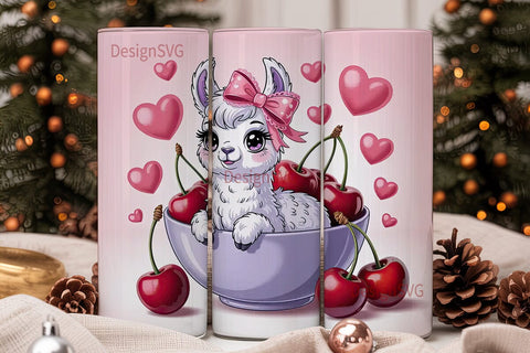 Cute Llama with Cherries 20oz Tumbler Sublimation DesignSVG 