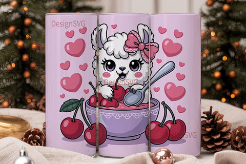 Cute Llama with Cherries 20oz Tumbler Sublimation DesignSVG 