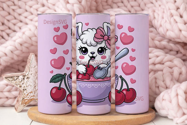 Cute Llama with Cherries 20oz Tumbler Sublimation DesignSVG 