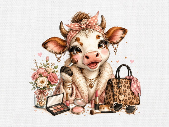 Cute Makeup Highland Cow Clipart PNG SVG artprintfile 