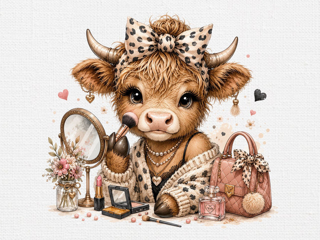 Cute Makeup Highland Cow Clipart PNG SVG artprintfile 