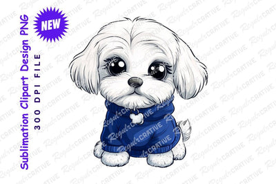 Cute maltese puppy in blue hoodie clipart png Sublimation Regulrcrative 