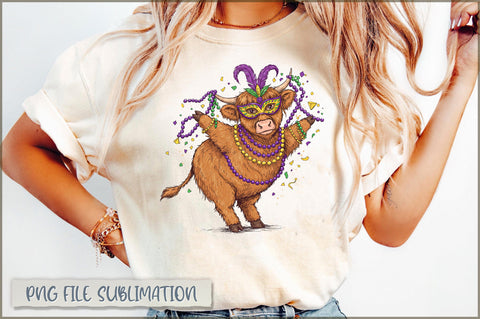 Cute Mardi Gras Highland Cow PNG Sublimation Shetara Begum 
