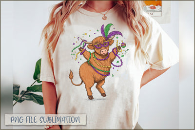 Cute Mardi Gras Highland Cow PNG Sublimation Shetara Begum 