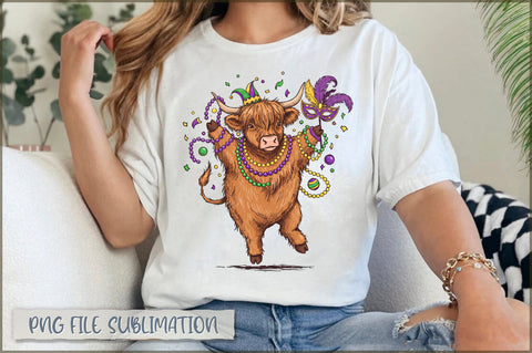 Cute Mardi Gras Highland Cow PNG Sublimation Shetara Begum 
