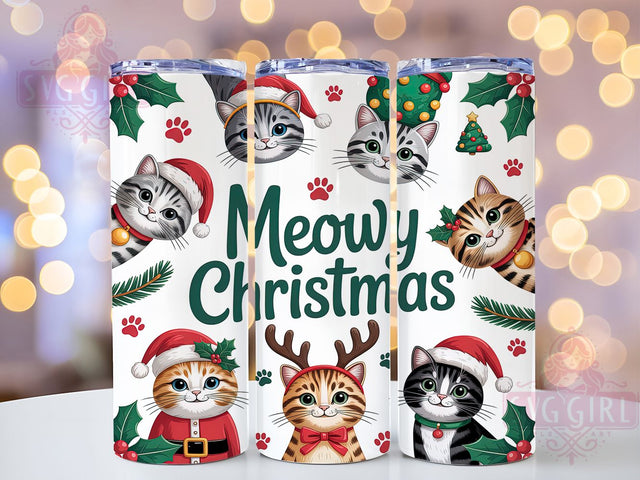 Cute Meowy Christmas Cat Tumbler, Meowy Christmas Sublimation Design, Festive Cat Art, 20oz Holiday Tumbler, Whimsical Cat Mug, Stylish Christmas Cup, Cozy Cat Wrap Sublimation SvggirlplusArt 