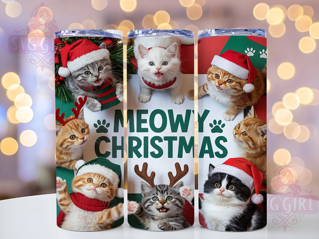 Cute Meowy Christmas Cat Tumbler, Meowy Christmas Sublimation Design, Festive Cat Art, 20oz Holiday Tumbler, Whimsical Cat Mug, Stylish Christmas Cup, Cozy Cat Wrap Sublimation SvggirlplusArt 
