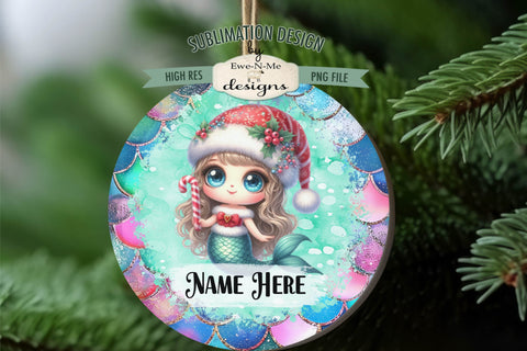 Cute Mermaid Christmas Ornament Designs PNG File | Add Name Sublimation Ewe-N-Me Designs 