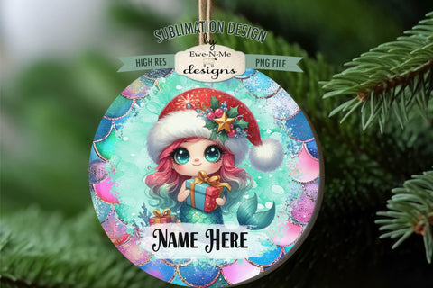 Cute Mermaid Christmas Ornament Designs PNG File | Add Name Sublimation Ewe-N-Me Designs 