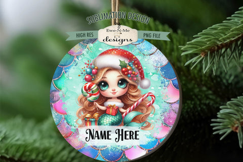 Cute Mermaid Christmas Ornament Designs PNG File | Add Name Sublimation Ewe-N-Me Designs 
