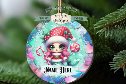 Cute Mermaid Christmas Ornament Designs PNG File | Add Name Sublimation Ewe-N-Me Designs 
