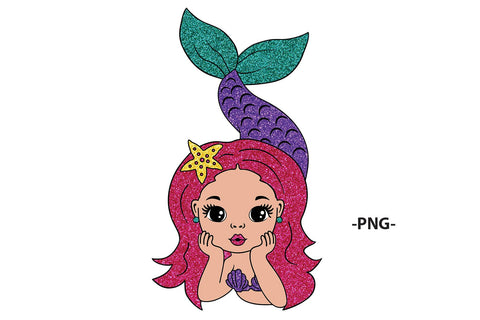 Cute Mermaid Girl Clipart with Pink Hair and Purple Tail in SVG PNG JPG PDF DXF AI EPS Formats for Birthday Party Sublimation and Cricut Crafts SVG 1uniqueminute 