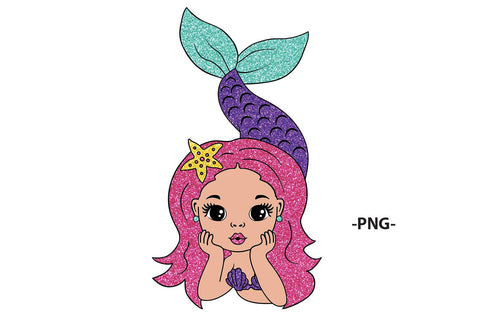 Cute Mermaid Girl Clipart with Pink Hair and Purple Tail in SVG PNG JPG PDF DXF AI EPS Formats for Birthday Party Sublimation and Cricut Crafts SVG 1uniqueminute 