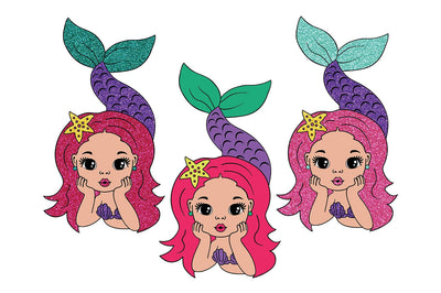 Cute Mermaid Girl Clipart with Pink Hair and Purple Tail in SVG PNG JPG PDF DXF AI EPS Formats for Birthday Party Sublimation and Cricut Crafts SVG 1uniqueminute 