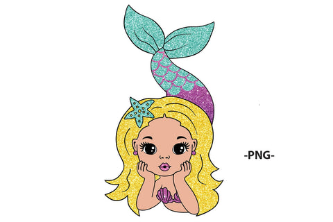 Cute Mermaid Girl SVG Clipart | Blonde Mermaid with Shells and Starfish | Under the Sea Cricut Files for Kids Projects SVG 1uniqueminute 