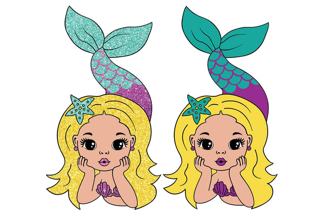 Cute Mermaid Girl SVG Clipart | Blonde Mermaid with Shells and Starfish | Under the Sea Cricut Files for Kids Projects SVG 1uniqueminute 