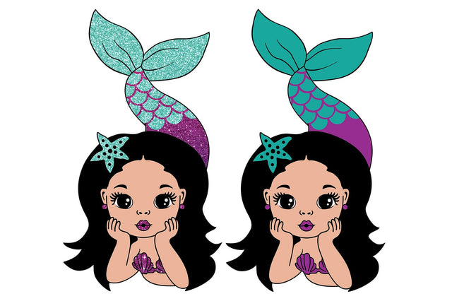 Cute Mermaid Girl SVG PNG Clipart for Cricut Crafts and Sublimation Projects with Starfish and Colorful Tail Design SVG 1uniqueminute 