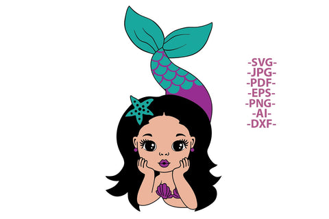 Cute Mermaid Girl SVG PNG Clipart for Cricut Crafts and Sublimation Projects with Starfish and Colorful Tail Design SVG 1uniqueminute 