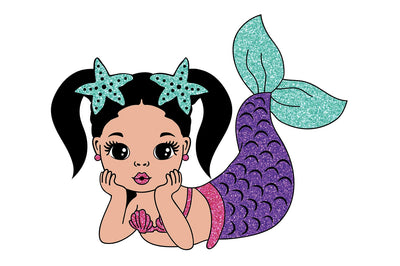Cute Mermaid Girl SVG with Glitter Tail and Starfish Bows PNG DXF PDF EPS JPG AI Underwater Clipart for Cricut Birthday and Ocean Crafts SVG 1uniqueminute 