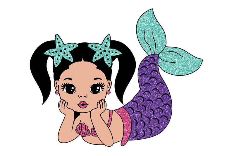 Cute Mermaid Girl SVG with Glitter Tail and Starfish Bows PNG DXF PDF EPS JPG AI Underwater Clipart for Cricut Birthday and Ocean Crafts SVG 1uniqueminute 