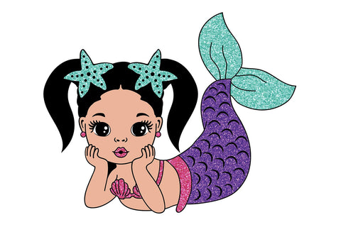 Cute Mermaid Girl SVG with Glitter Tail and Starfish Bows PNG DXF PDF EPS JPG AI Underwater Clipart for Cricut Birthday and Ocean Crafts SVG 1uniqueminute 