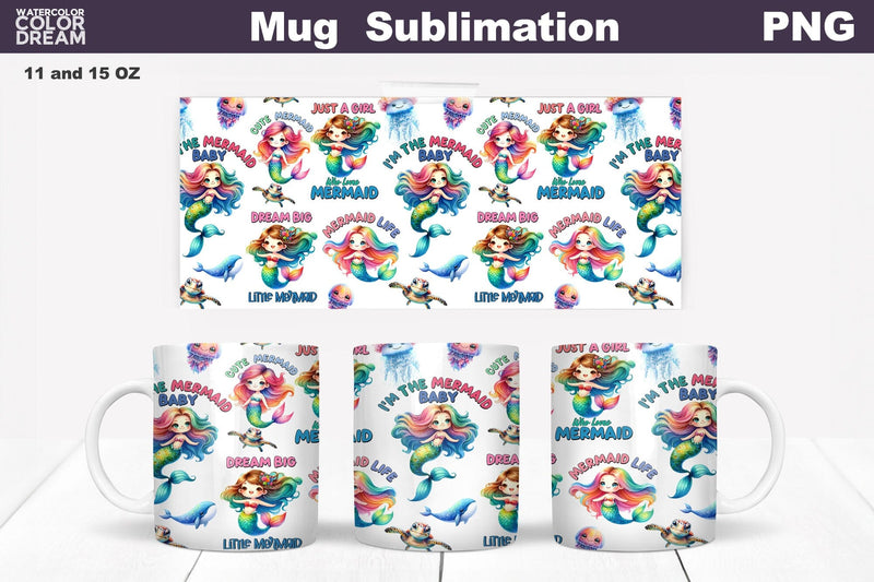 Cute Mermaid Mug Wrap | Mermaid Quotes Mug Sublimation Sublimation WatercolorColorDream 
