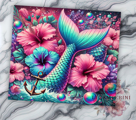 Cute Mermaid Ocean Nautical Tumbler Wrap, Mermaid Tumbler, 20oz Tumbler Wrap, Sublimation Drinkware, Ocean Theme Tumbler, Underwater Gift, Nautical Decor, Cute Mermaid Mug Sublimation Li Zamperini 