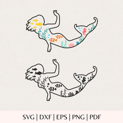 Cute Mermaid SVG for Cricut - Ocean Scene Undersea Landscape Digital Download SVG DreamingSVG 