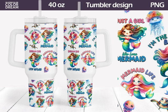 Cute Mermaid Tumbler 40 Oz | Mermaid Quotes 40 OZ Tumbler Sublimation WatercolorColorDream 